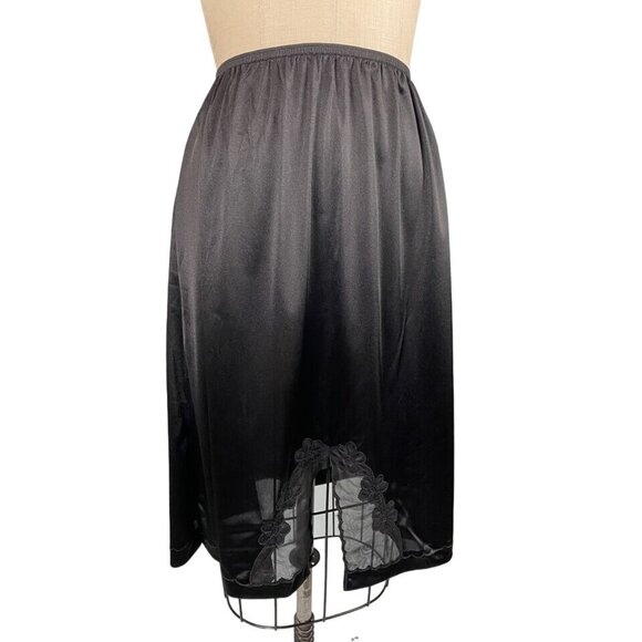 Vintage Slip Sheer Black Long Half 3XL/42 Floral Inset Slit Modest Undergarment - Picture 3 of 3
